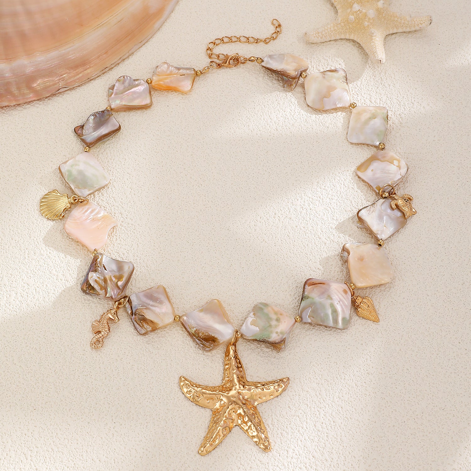 Wholesale Shell Starfish Jewelry Set Irregular Gold Tone Necklace Bracelet Earrings Women S Vacation Beach Chic Accessory