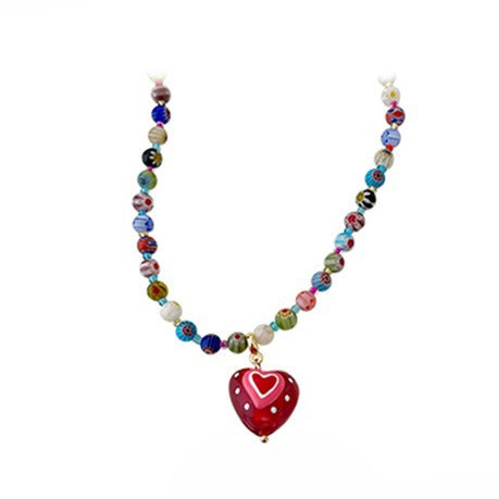 Wholesale Dopamine Color Beaded Red Heart Necklace
