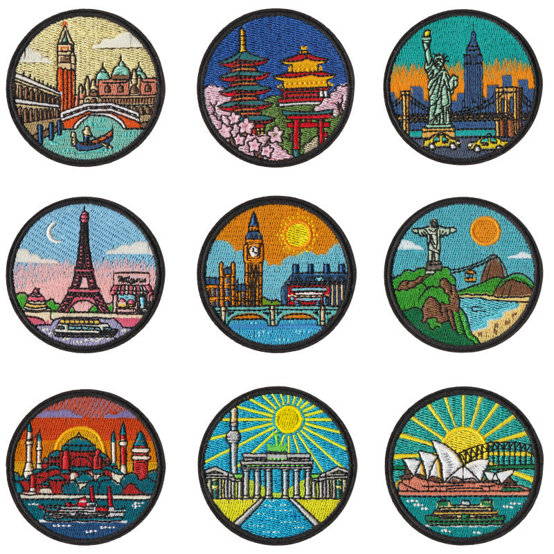 Wholesale World City Landmark Iron On Patch Set Chic DIY Travel Decorative Patches For ets Backpacks Handbags Scrapbooking Casual Craft Supply