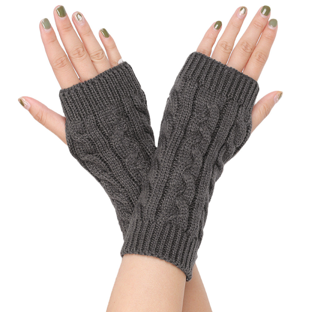 Wholesale Twisted 8-shaped Wool Half-finger Short Wrist Guard Fingerless Warm Acrylic Arm Gloves