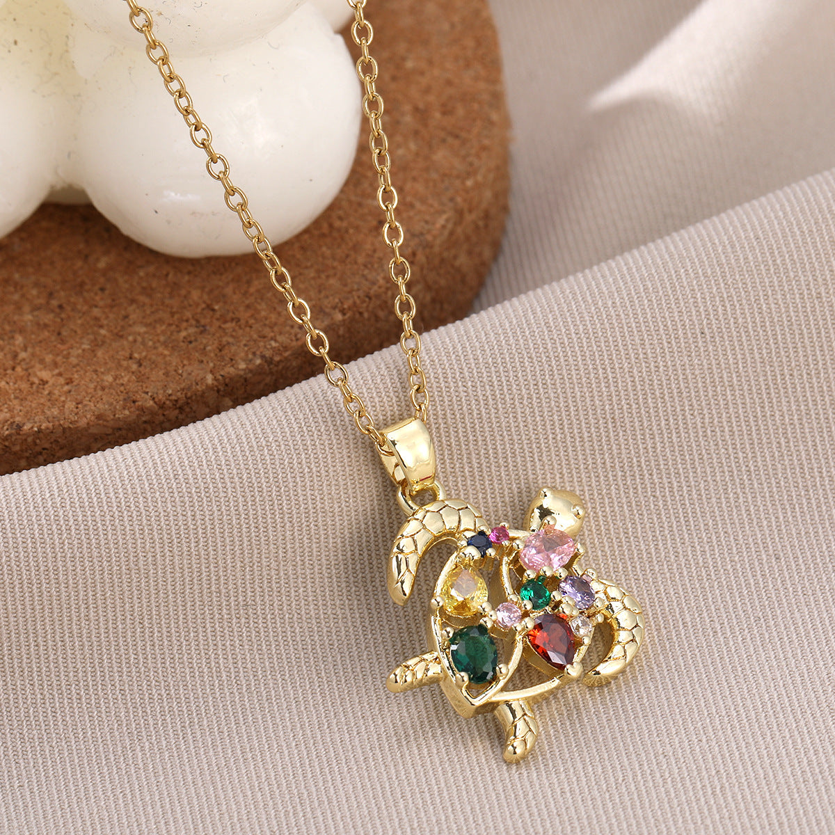 Wholesale Personality Fashion Inlaid with Colorful Zircon Marine Animal Turtle Crab Necklace