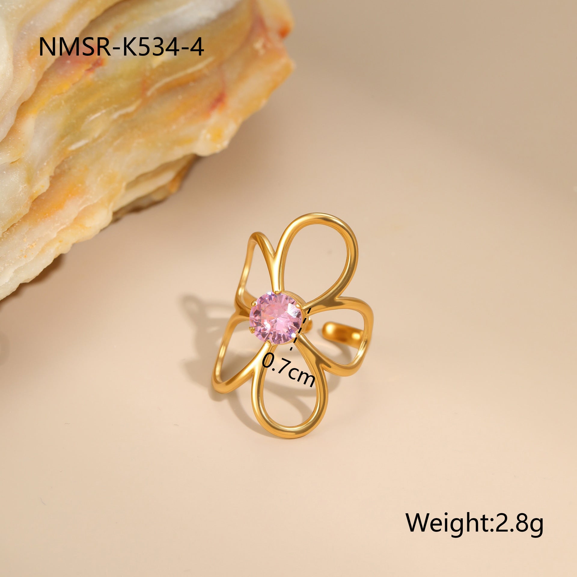Wholesale Pink zircon Stainless Steel Rings