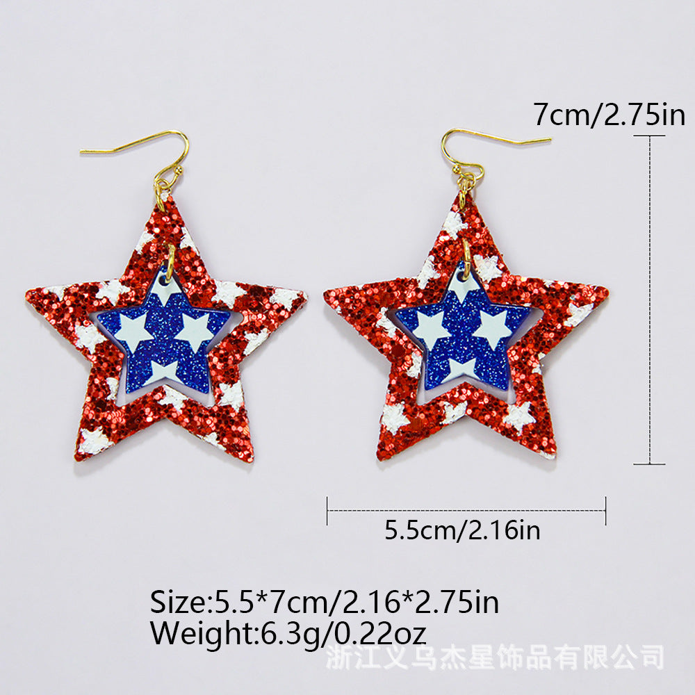 Wholesale Independence Day PU Leather Pentagram Geometric Earrings