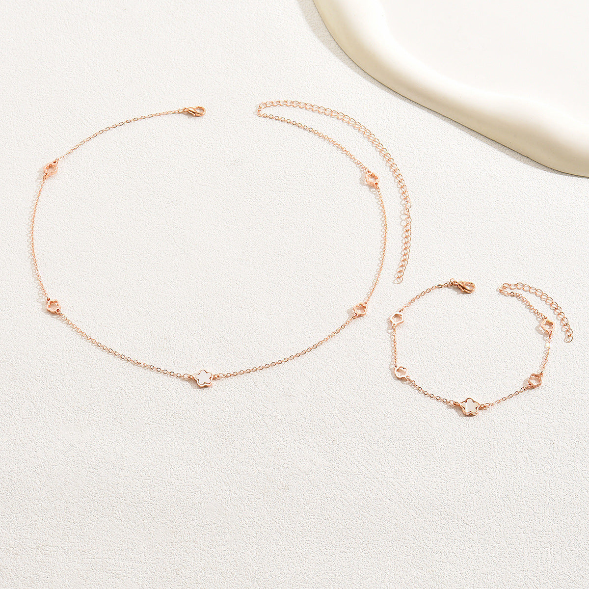 Wholesale Plum Blossom Design Rose Gold Long Earrings and Necklace Set