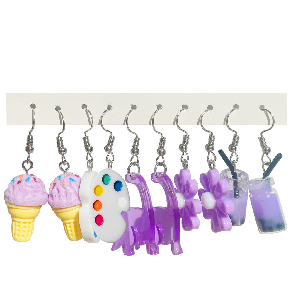 Wholesale 5pcs/pack Hot Sale Sweet Cool Cute Resin Funny Cartoon Flower Strawberry Mushroom Earrings Set