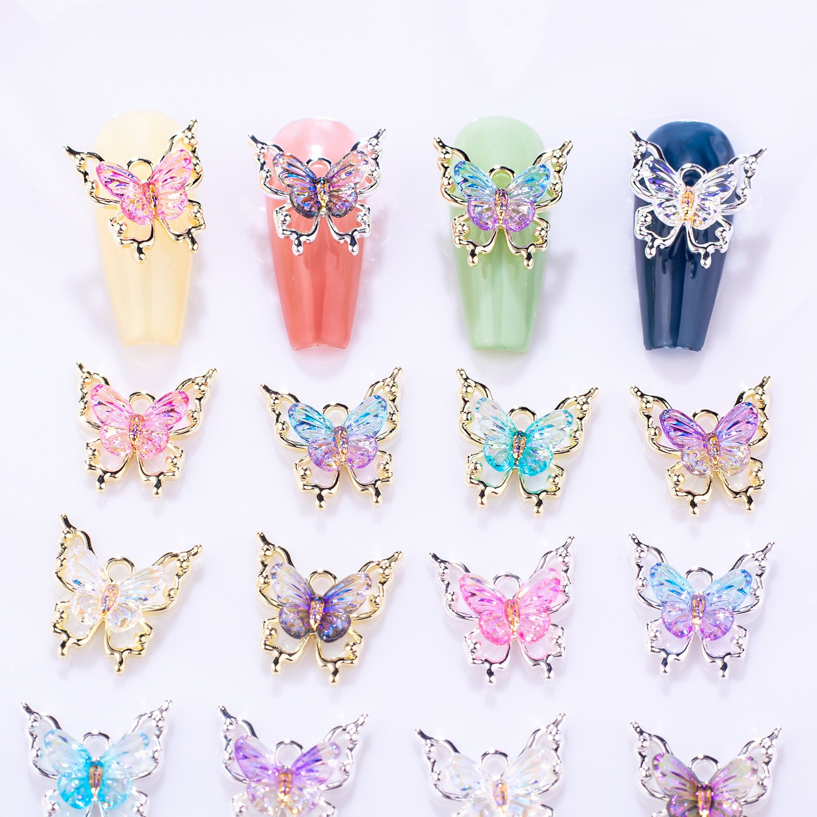 Wholesale 10pcs Butterfly nail art accessories laser magic color gradient ice transparent elf butterfly three-dimensional nail accessories nail art butterfly