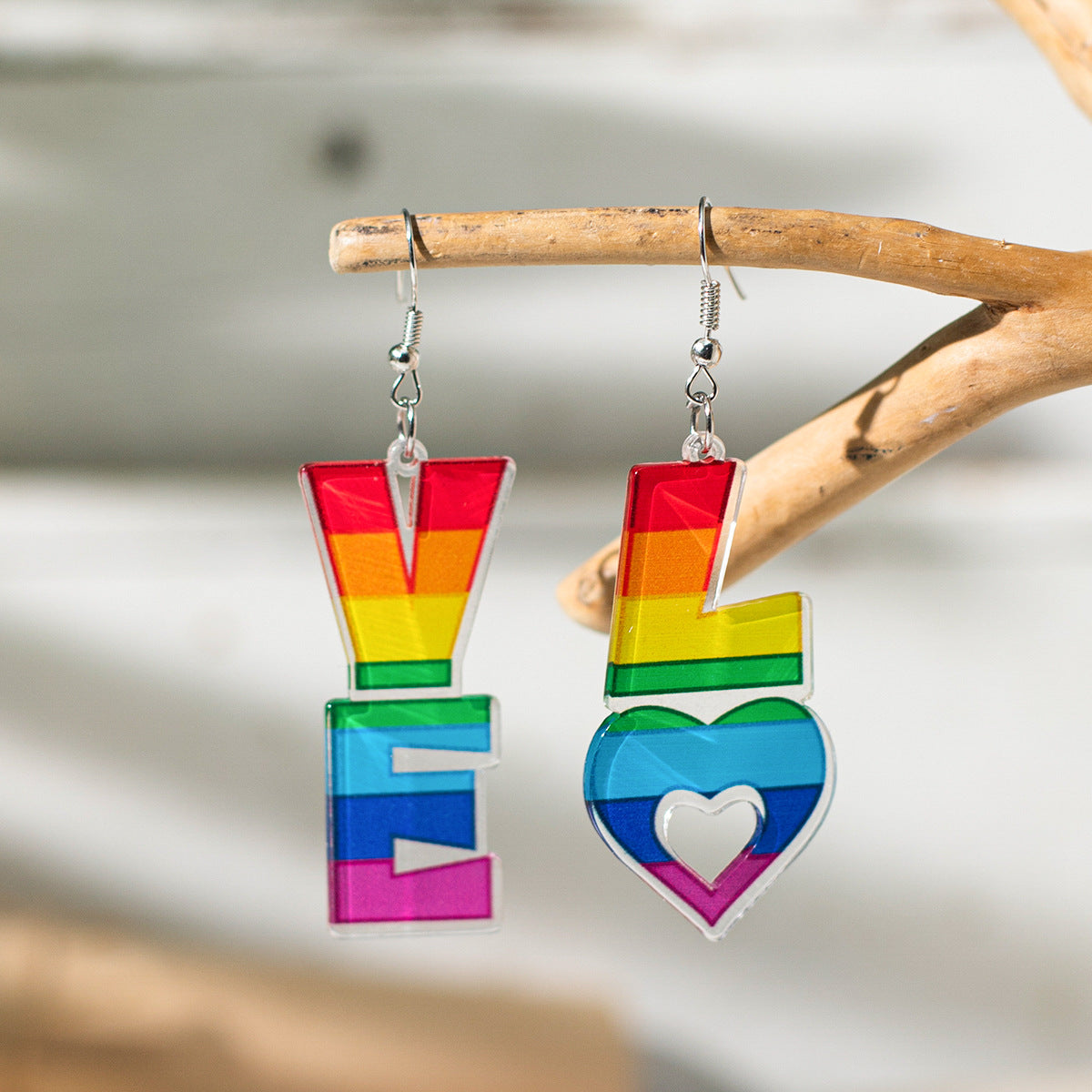 Wholesale Valentine' s Day Rainbow Love Acrylic Earrings
