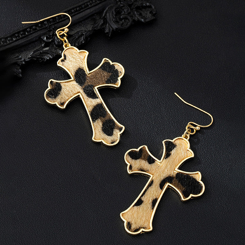 Wholesale Leopard print cross hot girl cool style earrings