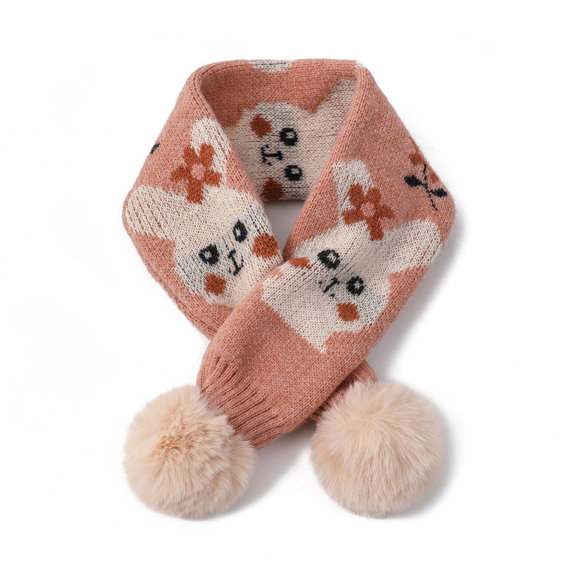 Wholesale Children's Rabbit Hair Ball Knitted Wool Scarves