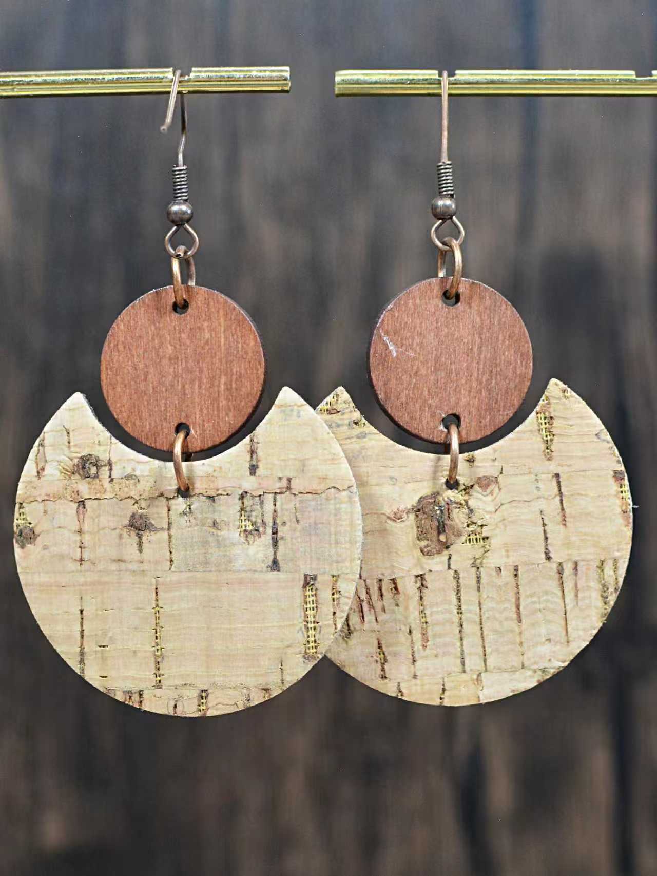 Wholesale Cork and leather dog paw crescent earrings