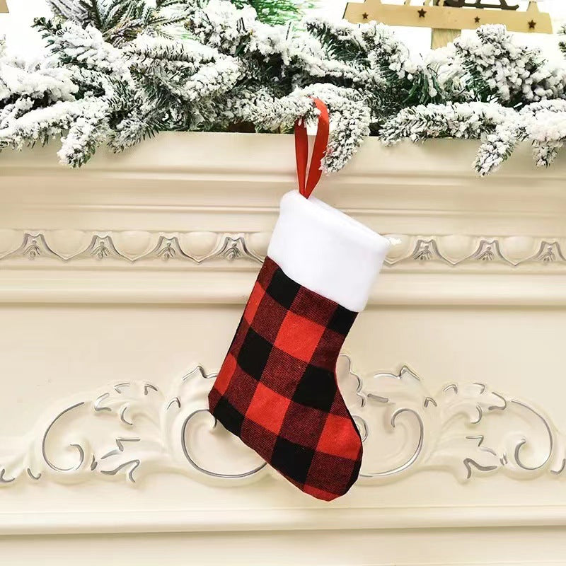 Wholesale Christmas Decorations, Red and Black Plaid Plush Christmas Socks
