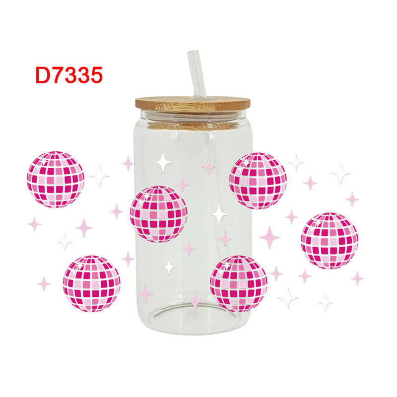 Wholesale Pink Cartoon Cute Disco Theme 16oz Cup UV DTF Wraps