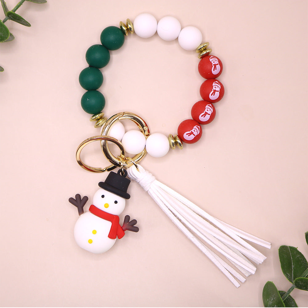 Wholesale 10PCS Silicone Christmas Elk Christmas Tree Beaded Wrist Keychain