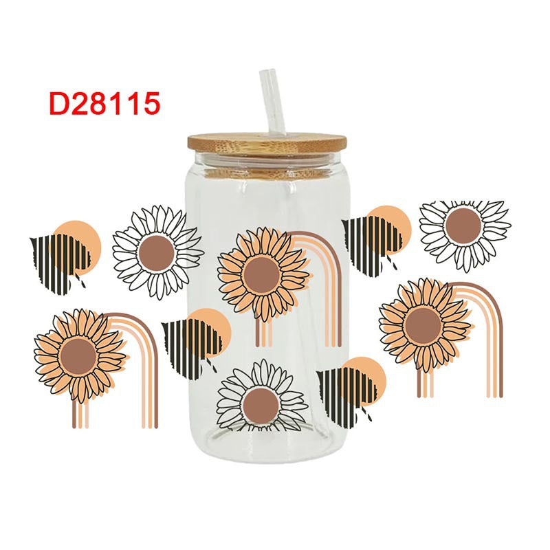 Wholesale Yellow Sunflower Butterfly 16oz Cup UV DTF Wraps