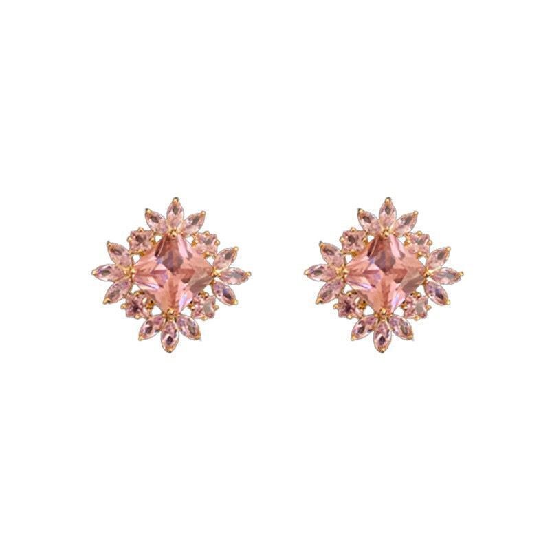 Wholesale Geometric Square Full Diamond Flower Earrings