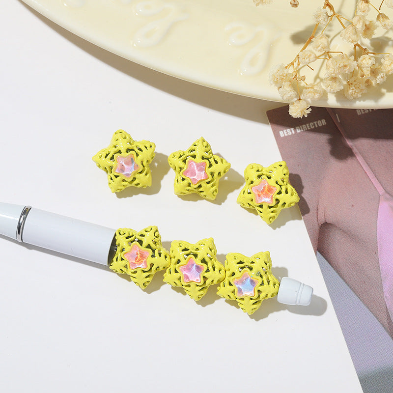 Wholesale 10pcs Alloy Five-pointed Star Hollow Straight Hole Beads