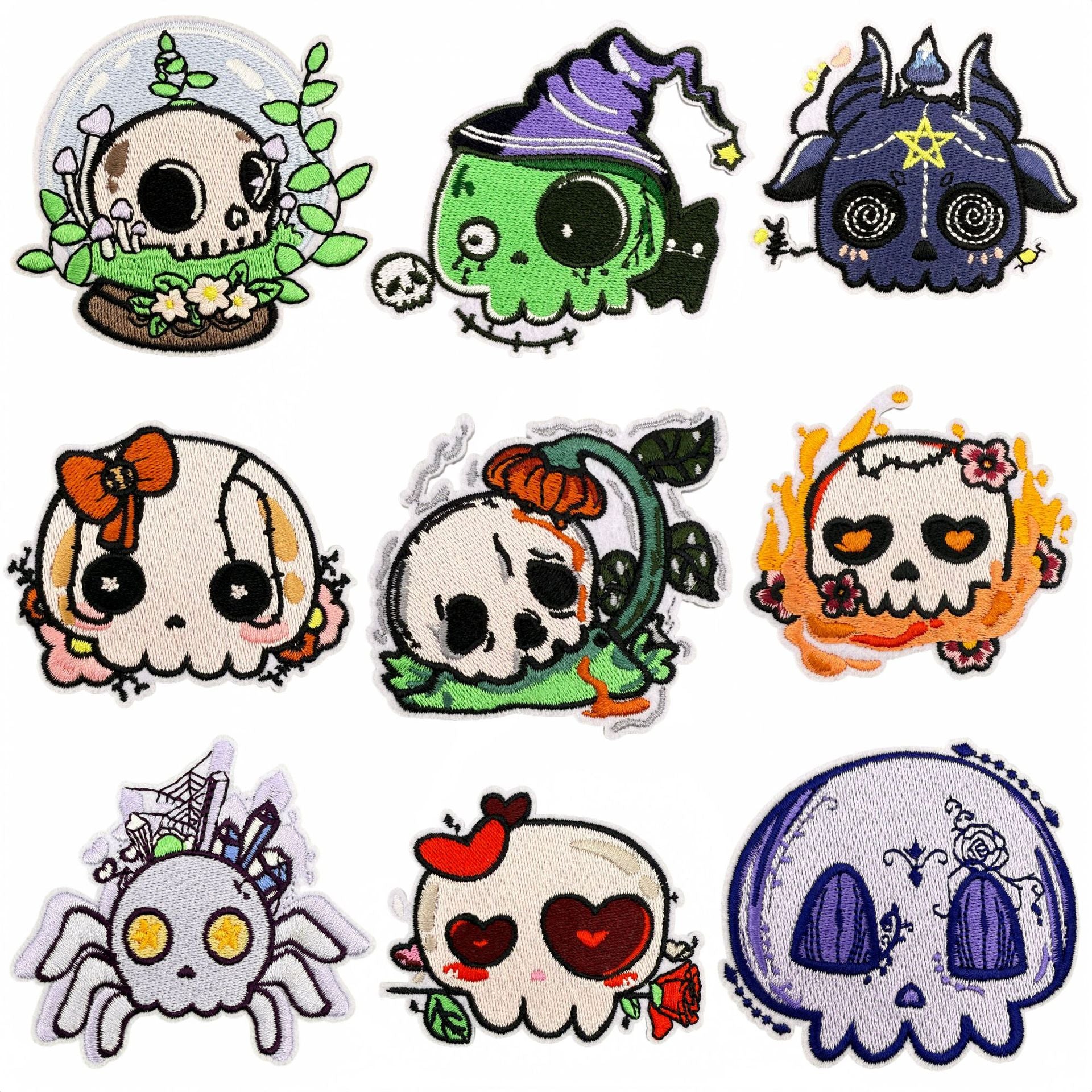 Wholesale Polyester Cartoon Skull Embroidered Patch Hot Melt Adhesive Backing DIY Clothing Bag Decorative Accessory Craft Supply