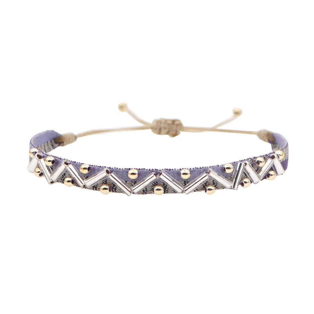 Wholesale Hand-woven Stacked Bracelet Women' s Colombian Ribbon Woven Beaded Rice Beads Hand Rope