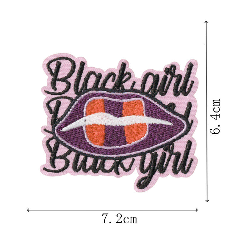 Wholesale Modern Cartoon Black Girl Embroidered Iron On Patches 14 Piece Letter Applique Set For Coat DIY Craft Supply
