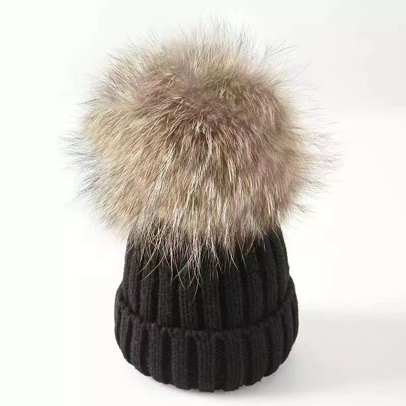 Wholesale of Winter Parent-child Large Wool Ball Knitted Hats and Wool Hats