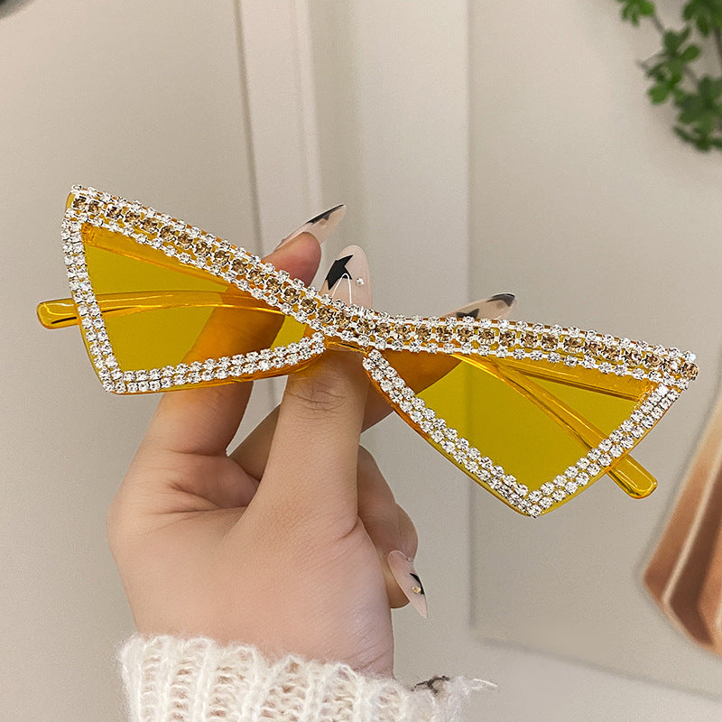 Wholesale Full Diamond Bow Colored Small Frame Birthday Letter Sunglasses