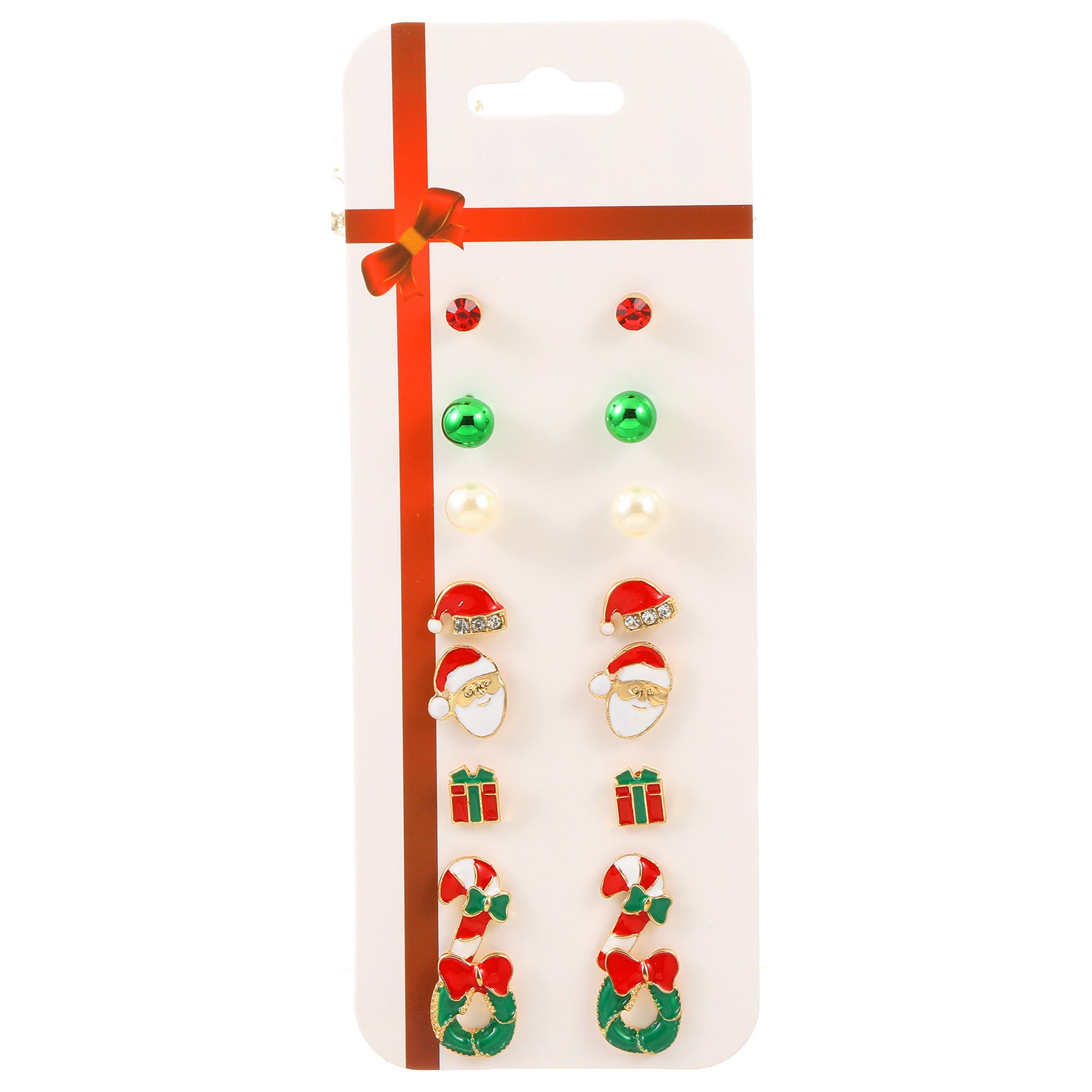 Wholesale Christmas Cartoon Elk Cane Christmas Tree Alloy Stud Earrings Set