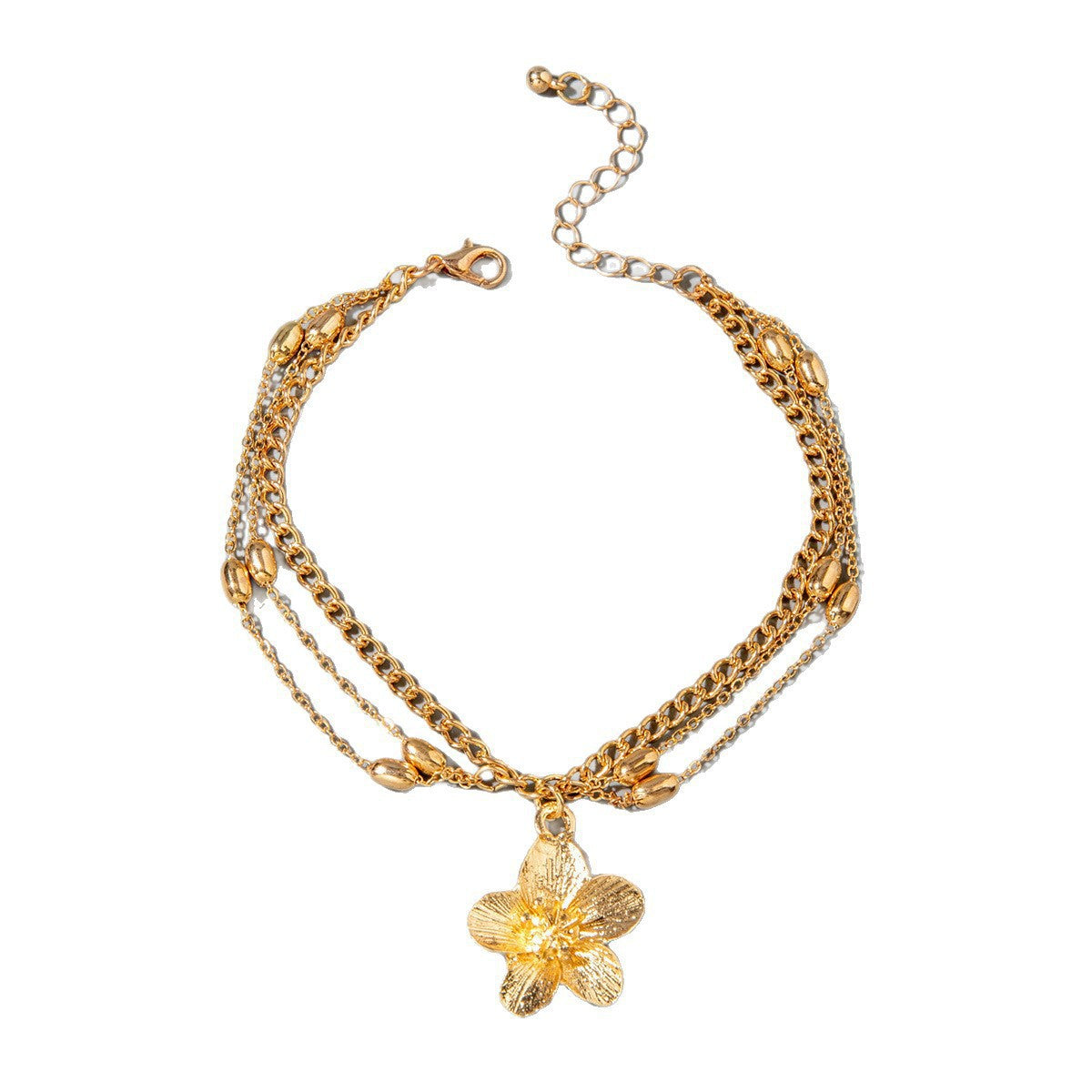 Wholesale Stylish 3D Five Petal Flower Anklet For Women Alloy Foot Chain Boutique Resale Jewelry Accessory