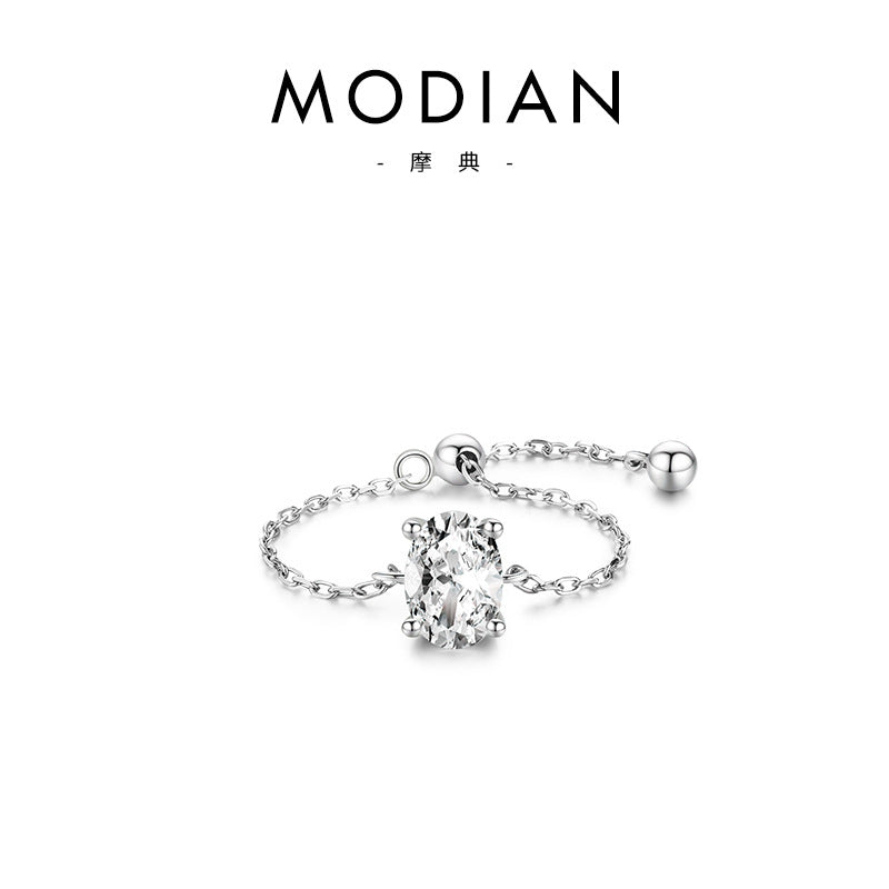 Wholesale S925 Silver Inlaid Simulated Zircon Adjustable Ring Chain