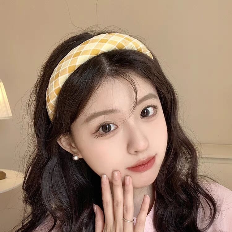 Wholesale Sponge plaid all-match headband retro style wide-brimmed hairpin