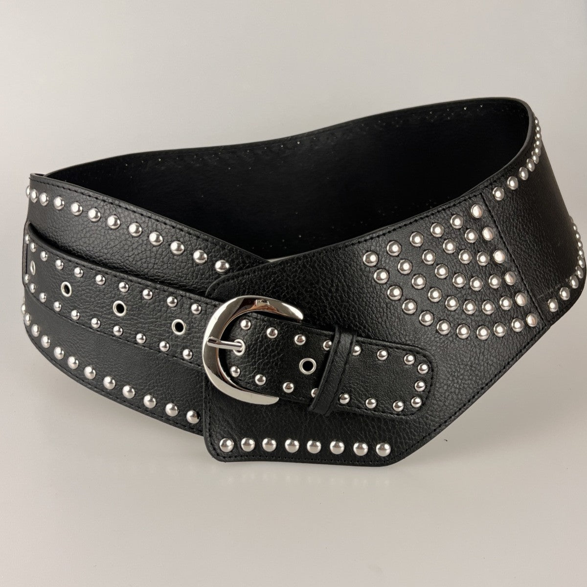 Wholesale Hot Girl Subculture Disc Hook Imitation Leather Retro Rivet Stitching Gold Waist Wide Belt