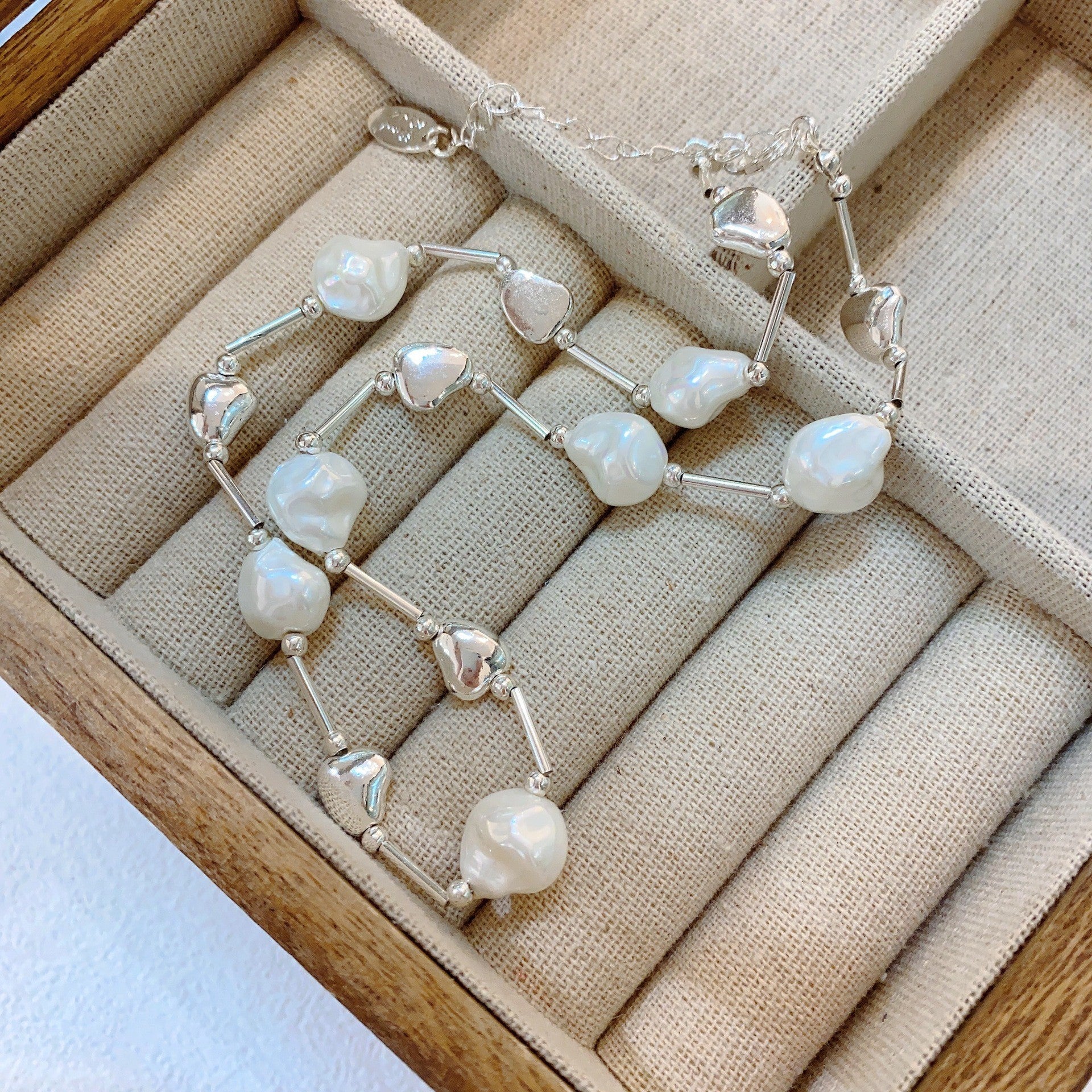 Wholesale Silver Grey Round Pearl Sweater Necklace