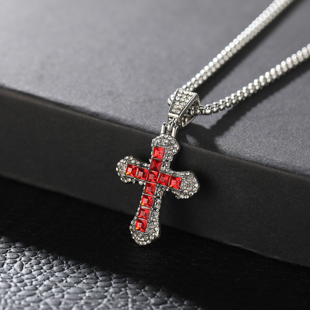 Wholesale Full diamond cross pendant sweater necklace