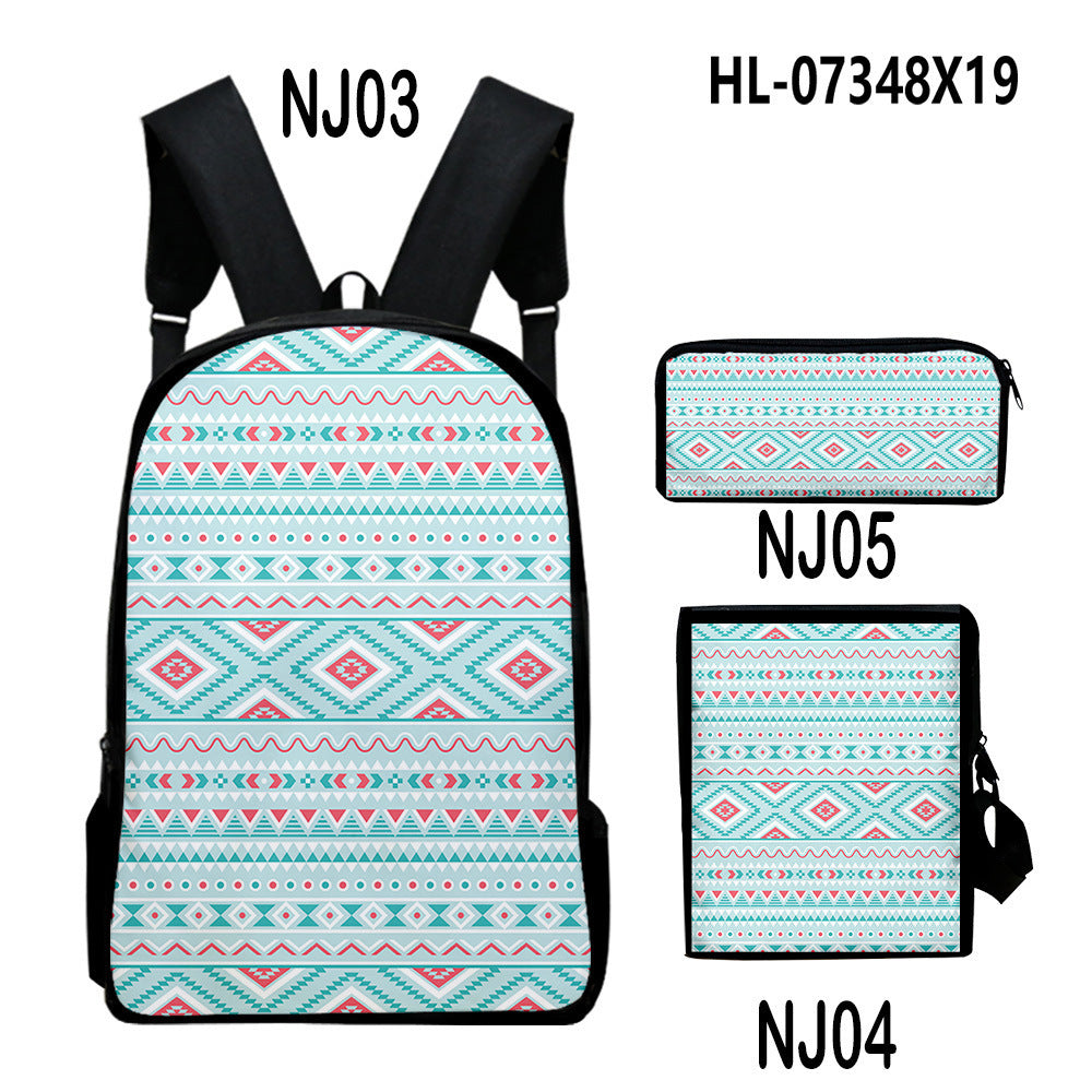 Wholesale Canvas Aztec Pattern Backpack Shoulder Bag Pencil Case Set