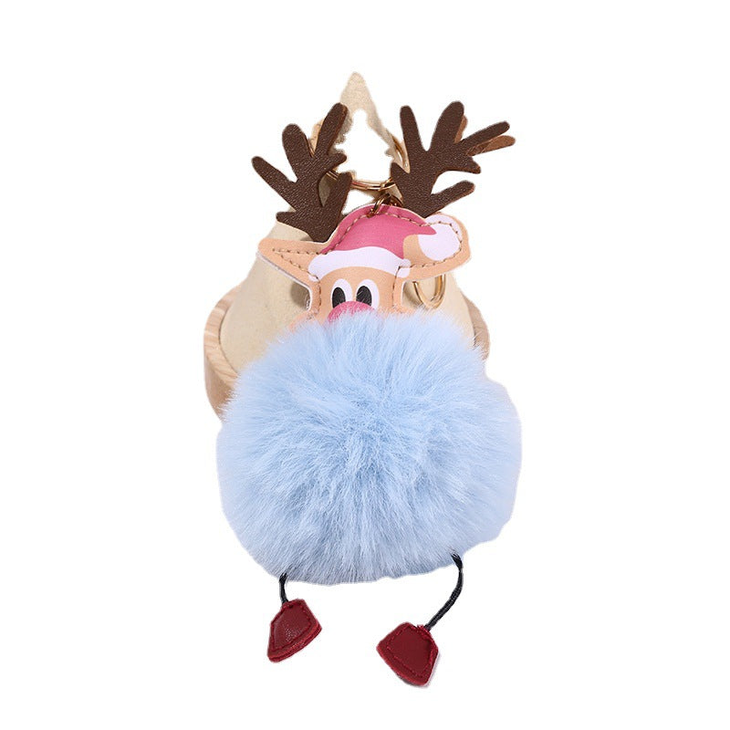 Wholesale Christmas Leather Elk Santa Claus Fur Ball Keychain
