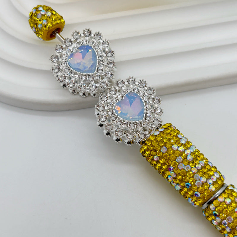 Wholesale 20pcs Double-layer Diamond Edge Love Double-sided Alloy Straight Hole 3D Crystal Beads