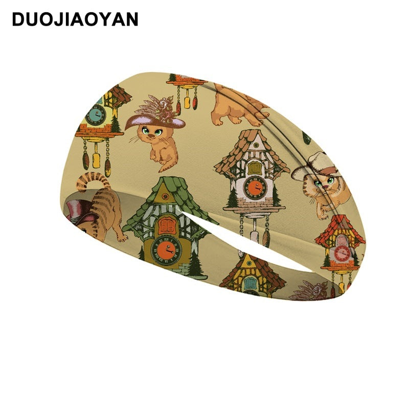Wholesale cartoon pattern cat and dog animal elastic wide sports hair band hair accessories