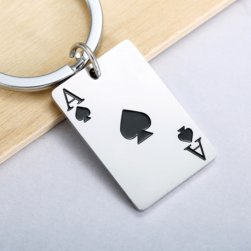 Tarjeta de juego de acero inoxidable al por mayor ACE of Spades Ace of Hearts Keychain