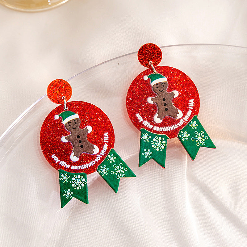 Wholesale Christmas Snowman Gingerbread Acrylic Santa Claus Christmas Tree Cartoon Earrings