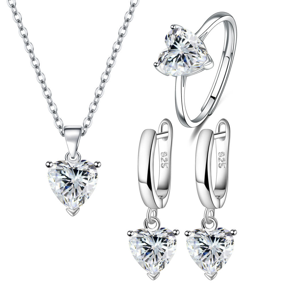 Wholesale Valentine's Day Love Zircon Necklace Earrings Ring Set