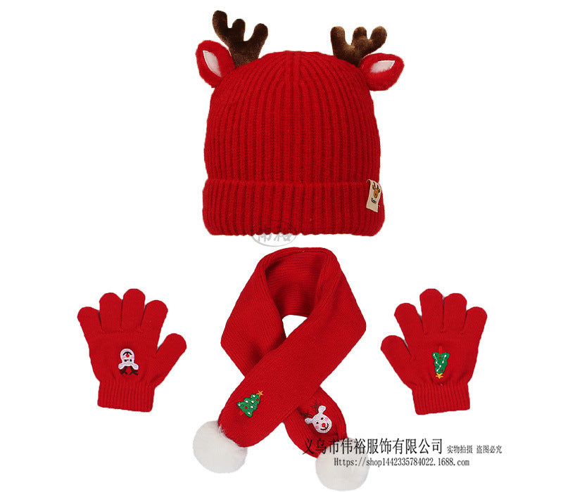 Wholesale Children's Velvet Deer Horn Set Wool Scarf