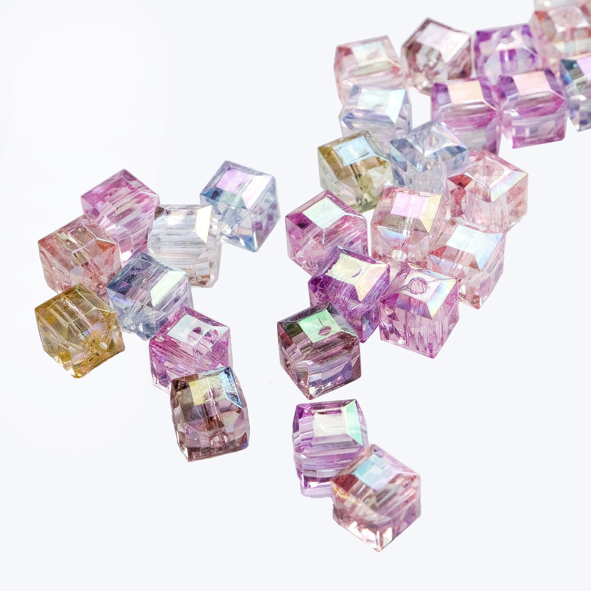 Wholesale 50pcs 8mm multi-faceted acrylic high-transparency square beads colorful three-dimensional loose beads