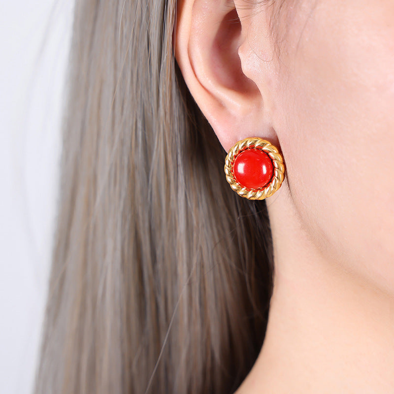 Wholesale Vintage Tiger Eye Stone Red Turquoise Necklace Earrings Jewelry Set