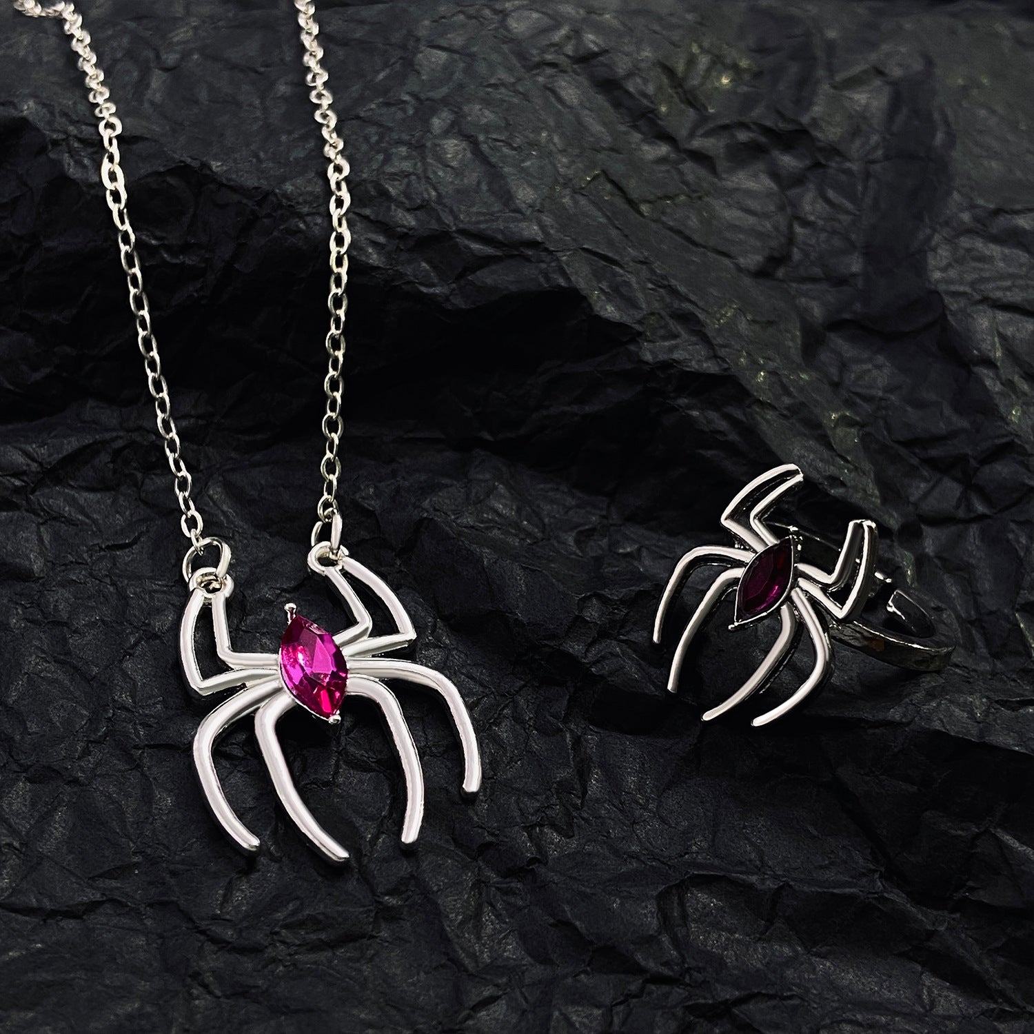 Wholesale Simple Retro Exaggerated Dark Style Spider Ring Necklace