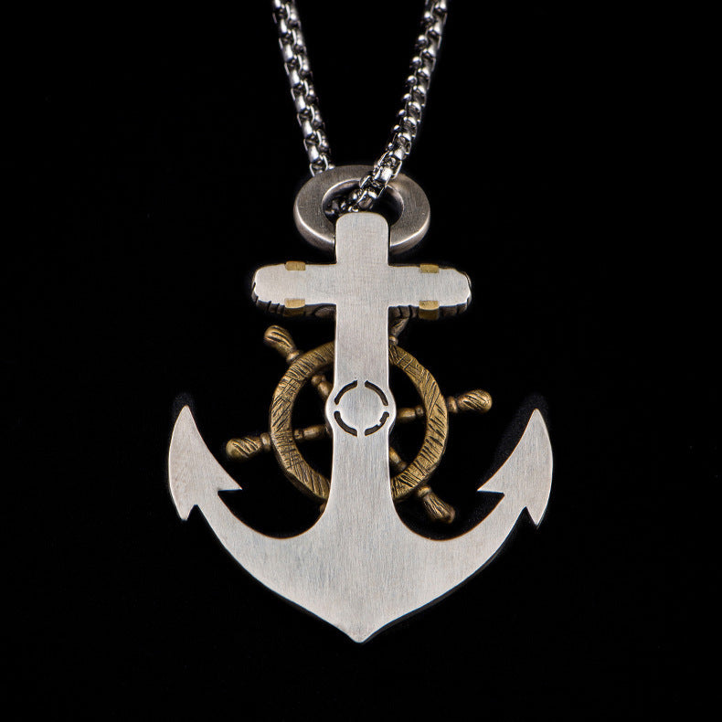 Wholesale Anchor Men's Personalized Compass Rudder Hip Hop Alloy Necklace