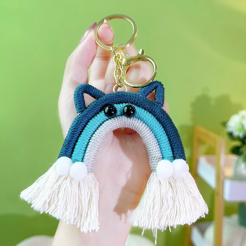 Wholesale Cotton Rope Handwoven Rainbow Tassel Keychain