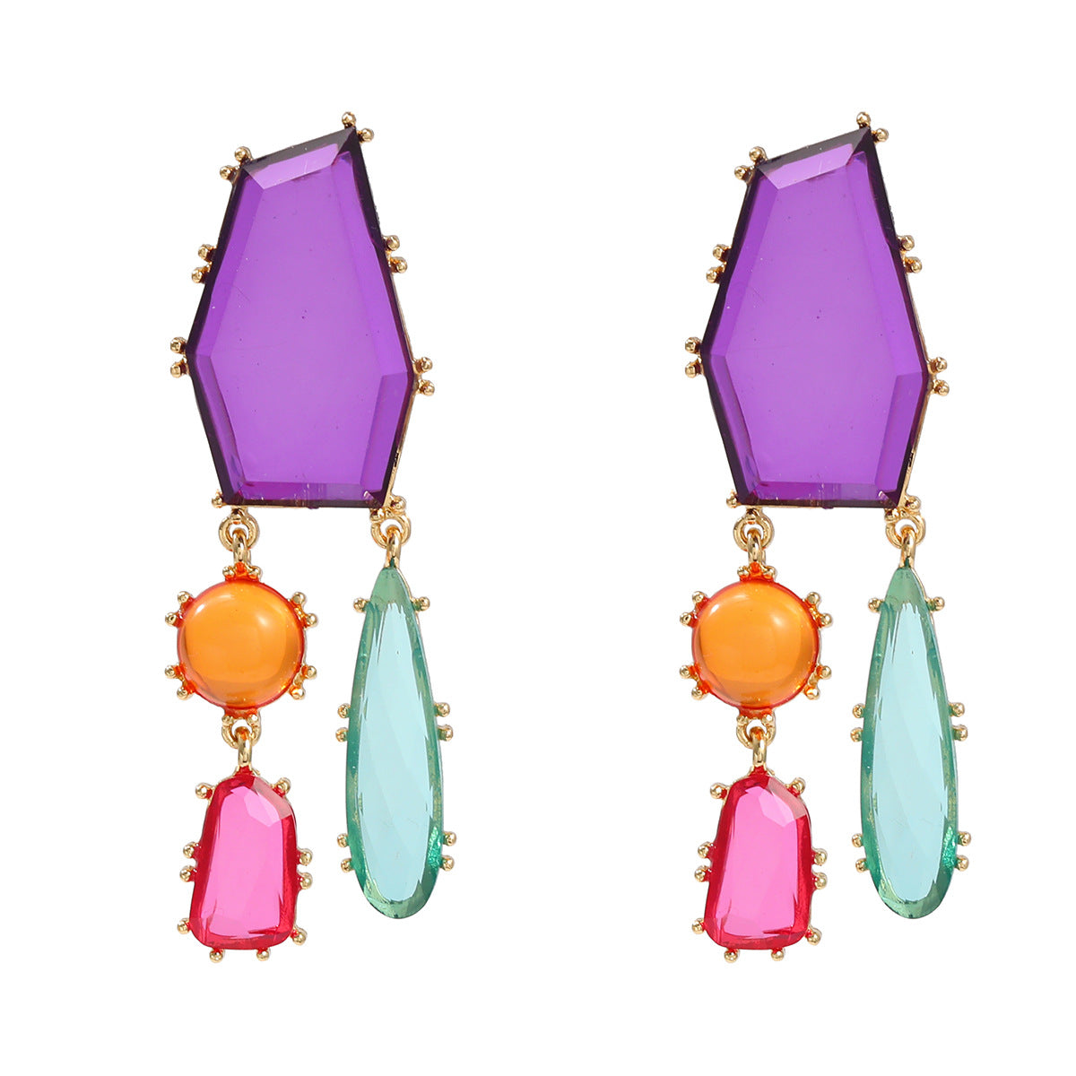 Wholesale Geometric Color Diamond Alloy Earrings