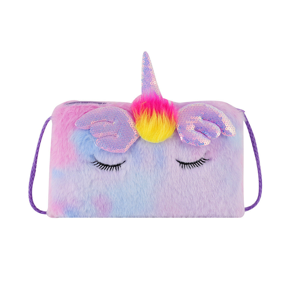 Wholesale Unicorn Square Squinting Plush Crossbody Girls Coin Purse