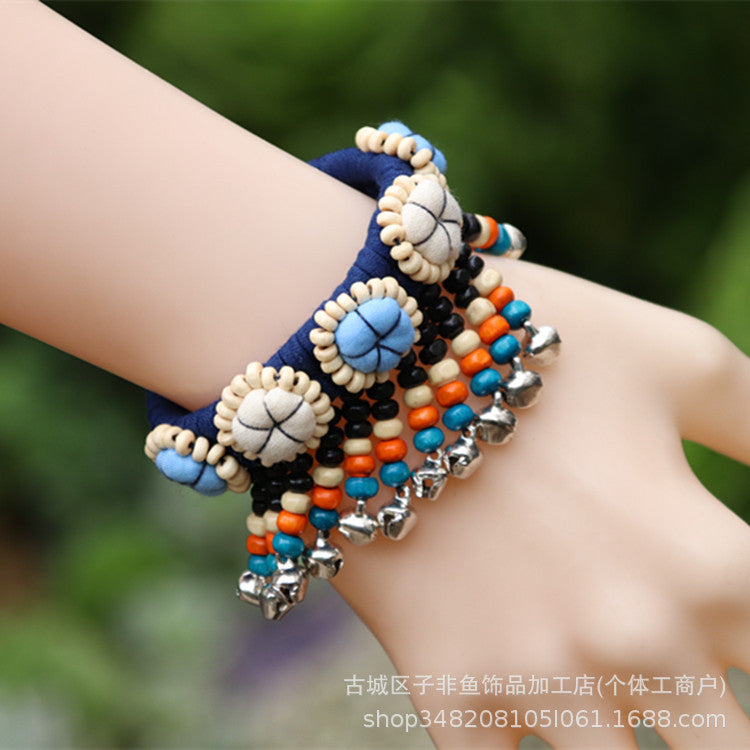 Wholesale Ethnic Style Tie-dye Hand-sewn Fabric Blue Dyed Blue Cloth Bracelet Jewelry