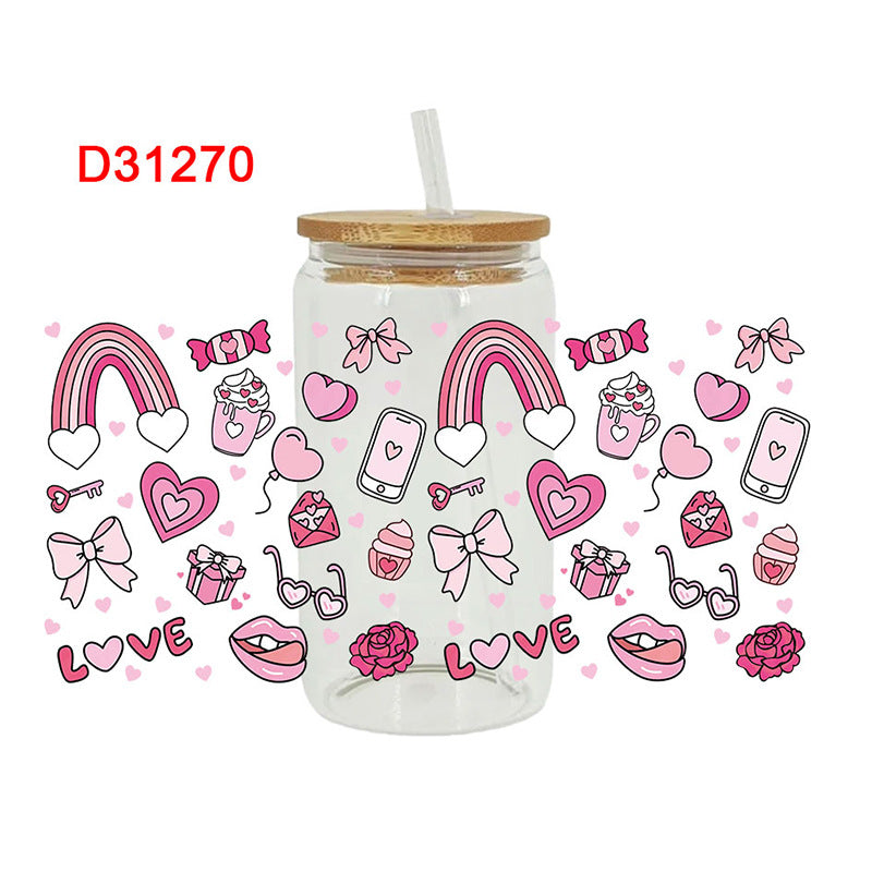 Wholesale Pink Hearts  16oz Cup UV DTF Wraps
