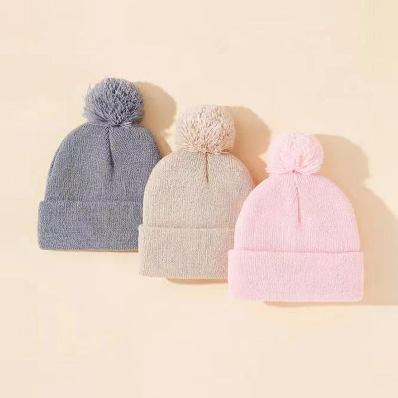 Wholesale Wool Ball Solid Color Knitted Hat Three-piece Set